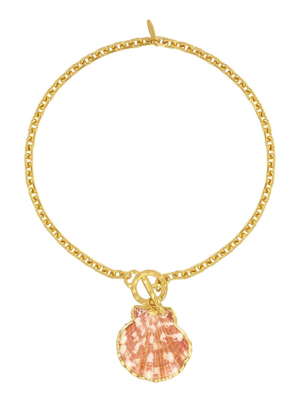 Gold Chain Necklace with Pink Shell Pendant by